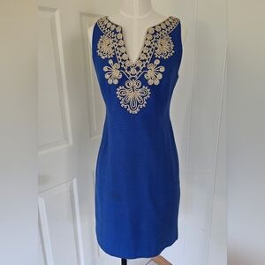 Lilly Pulitzer Women’s Royal Blue Gabby Shift Dress Size 2 Embellished Neckline